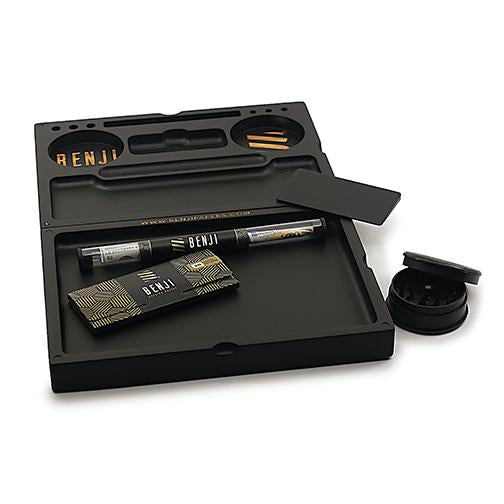 Benji Bankroll Rolling Kit – Bamboo Rolling Station with Grinder, Papers, Cones & Scooper