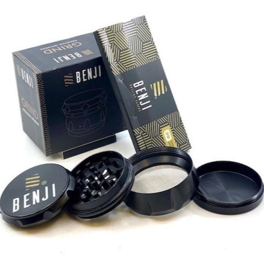 Benji 4-Piece Grinder – 2.2” Aluminum Herb Grinder with Pollen Catcher & Rolling Papers