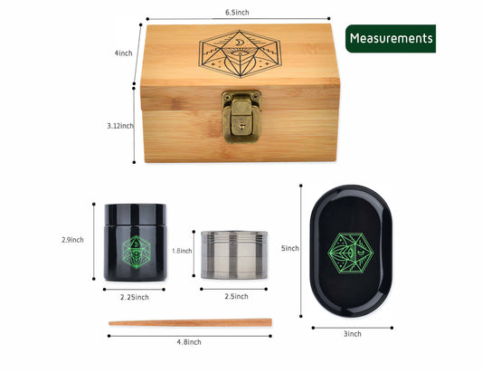 Vintage Bamboo Stash Box Set – Lockable Smell-Proof Kit with Grinder, Tray & Jar