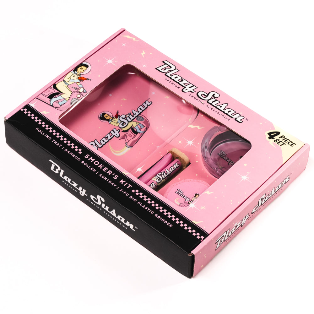 Blazy Susan Smoker’s Kit – All-in-One Rolling Set with Grinder, Tray, Ashtray & Roller