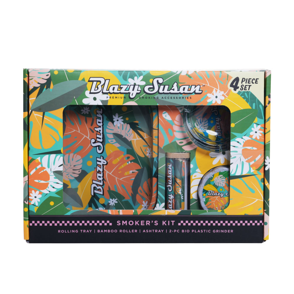 Blazy Susan Smoker’s Kit – All-in-One Rolling Set with Grinder, Tray, Ashtray & Roller